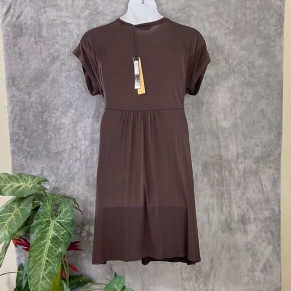 NWT Nicole Miller T-Shirt Dress Women Size XXL Brn. UPF 50+ surplice neck cinch - Picture 2 of 9